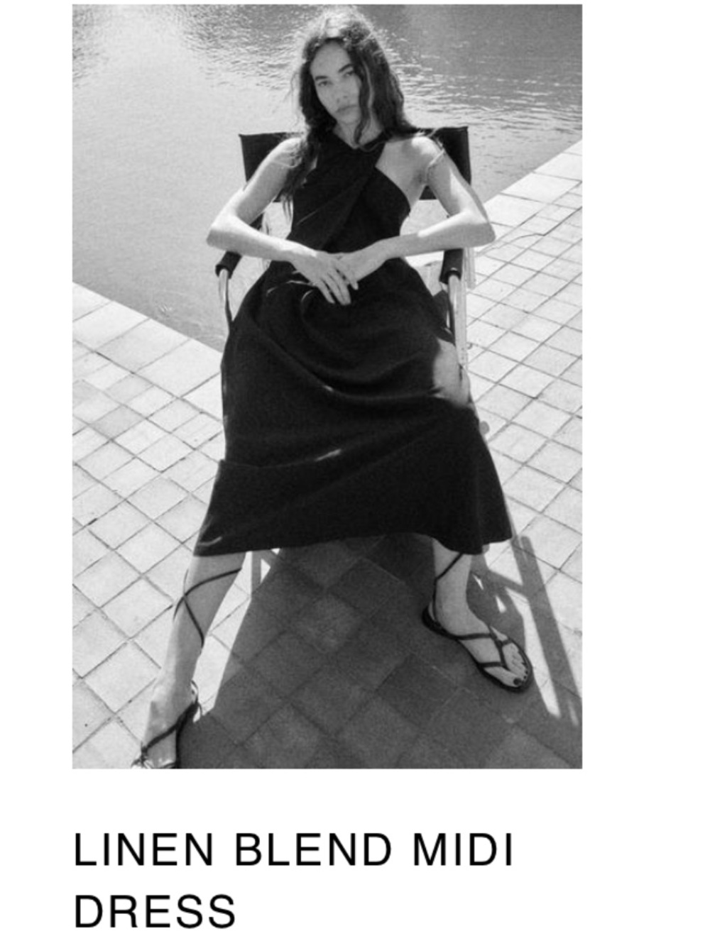 Zara Black Halter Linen-Blend Midi Dress - Picture 3 of 3